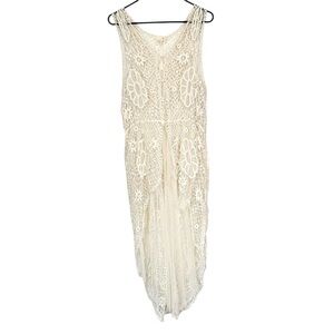 Ryu Cream Crochet Duster High Low Vest Cardigan - Size: M/L